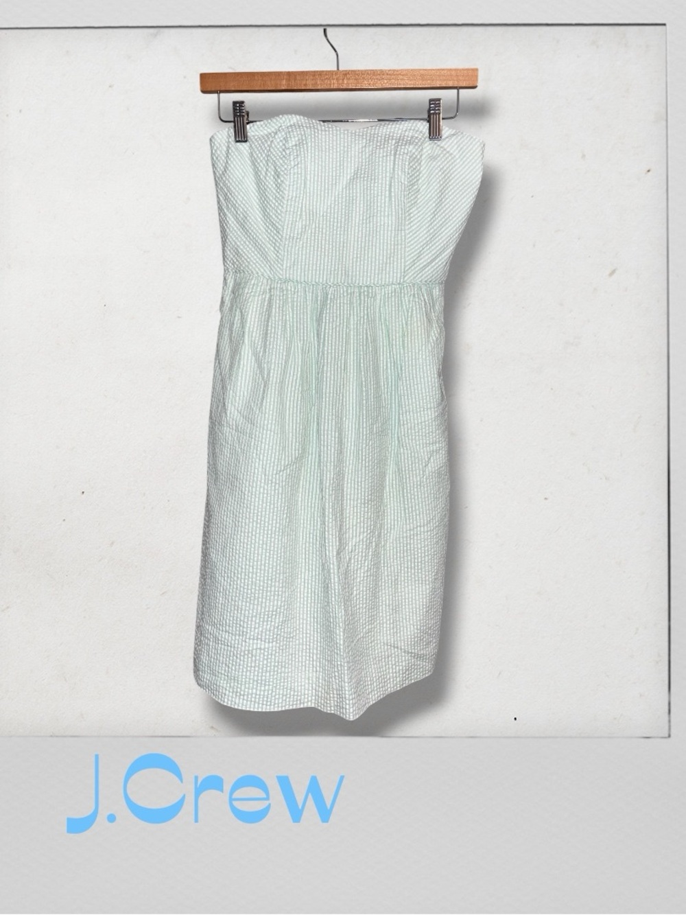 J. Crew Strapless Seersucker Dress in Mint Green